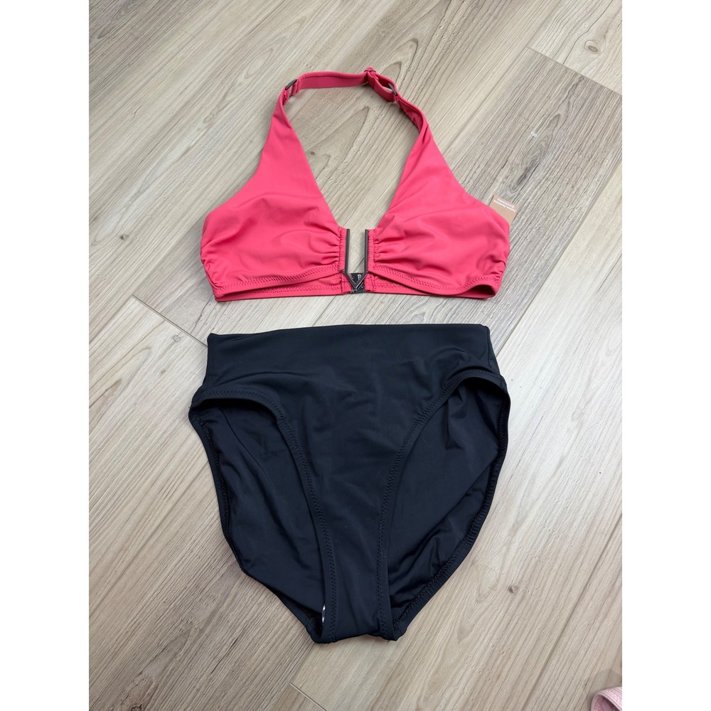 Call to Action C2A Pink Halter V-Wire Top‎ & Black High Waist Bikini Set NWT XS - Picture 2 of 10